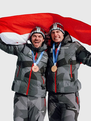Recreated Milano Cortina 2026 Winter Olympics Team Austria grey hooded outerwear with structured fit and smooth interior lining