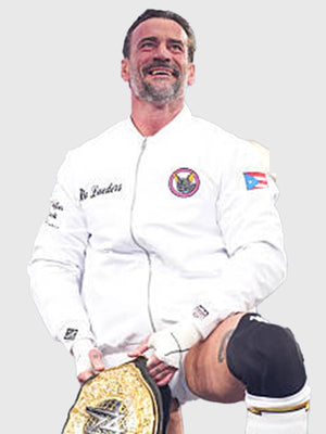2026 WrestleMania 42 CM Punk Bomber Jacket featuring statement front design and structured outerwear styling
