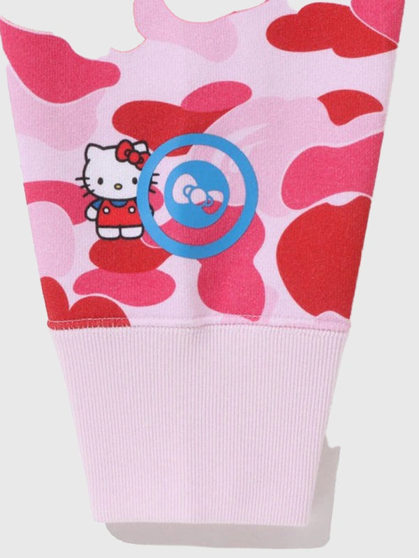 Recreated A Bathing Ape Hello Kitty 2026 camo full zip fleece hoodie in pink with allover camouflage print and bold character graphic