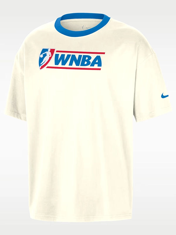 RECREATED design on a cream ringer T-shirt celebrating WNBA Legends 30th Anniversary, finished with contrast collar and sleeve bands in a relaxed unisex cut