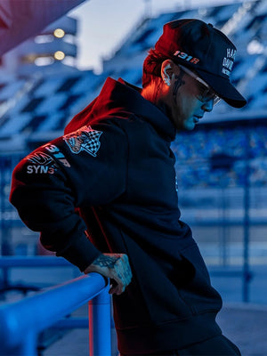 Harley Davidson black fanwear fleece hoodie designed with clean finish and motorsport-inspired aesthetic