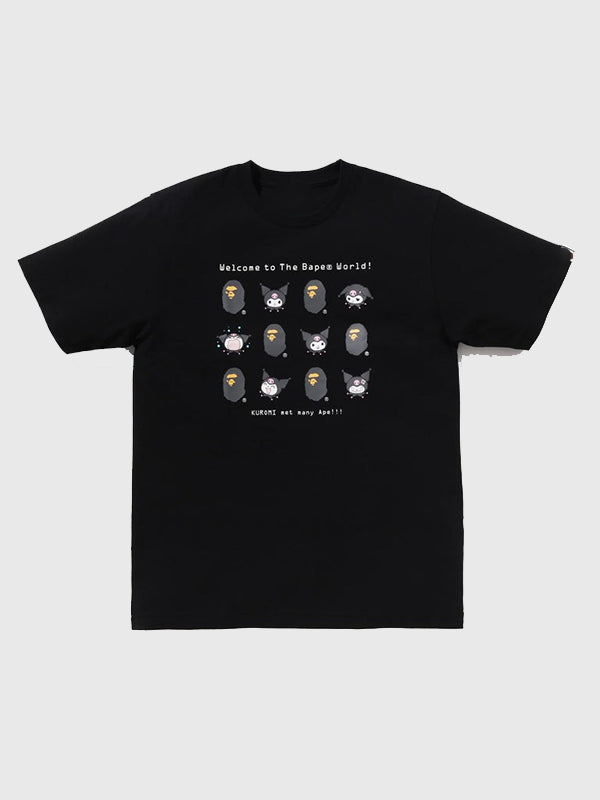 Recreated A Bathing Ape Kuromi 2026 graphic T-shirt in black with bold character print and classic crewneck silhouette