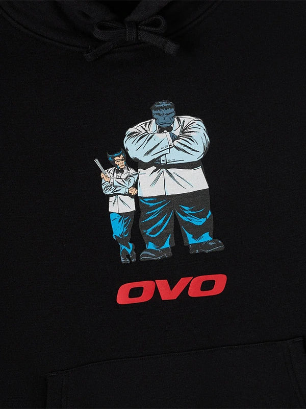 Recreated OVO x Marvel Mr. Fix It black pullover graphic hoodie featuring bold comic-inspired artwork