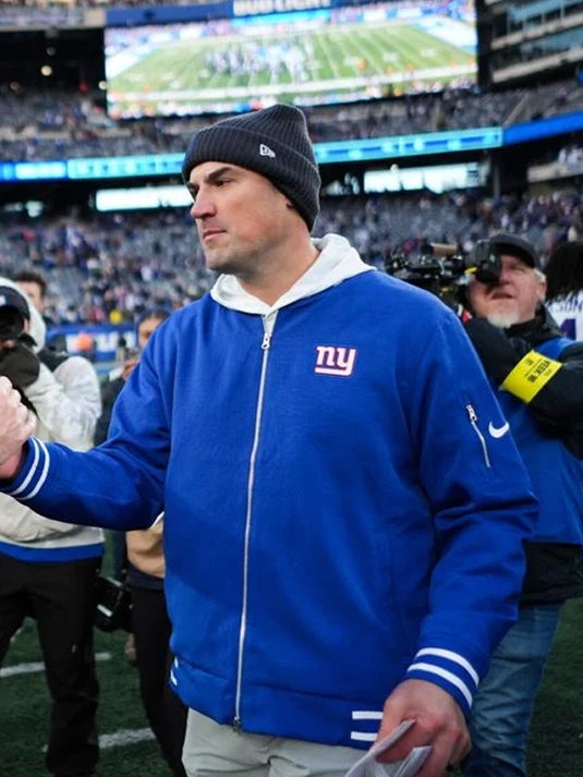 Recreated Indianapolis Colts Nike bomber jacket in blue designed around Shane Steichen’s game-day style