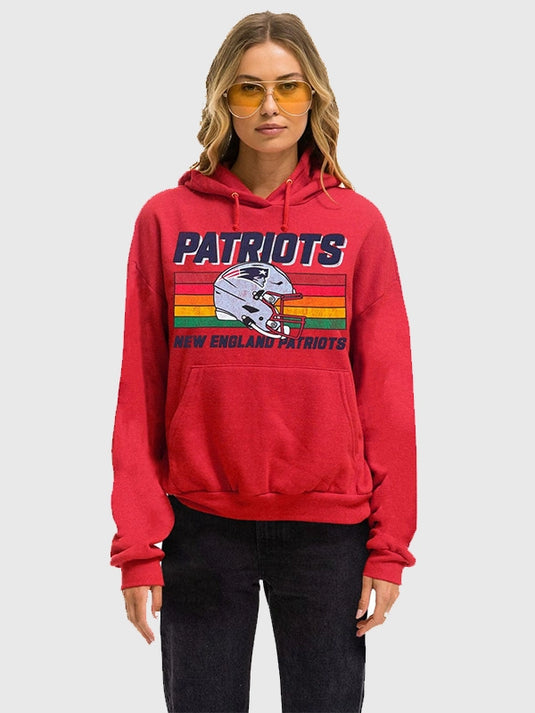 New England Patriots RECREATED Aviator Nation 2026 helmet graphic hoodie in red with soft fleece feel