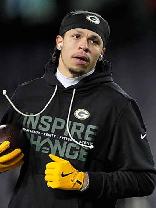 Green Bay Packers Nike black hoodie designed around the 2025 Inspire Change theme and social impact text