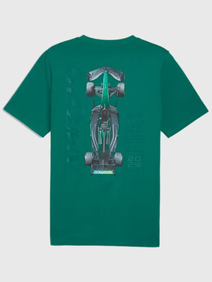 Recreated PUMA x Aston Martin Aramco F1 Team unisex green graphic T-shirt with bold motorsport styling