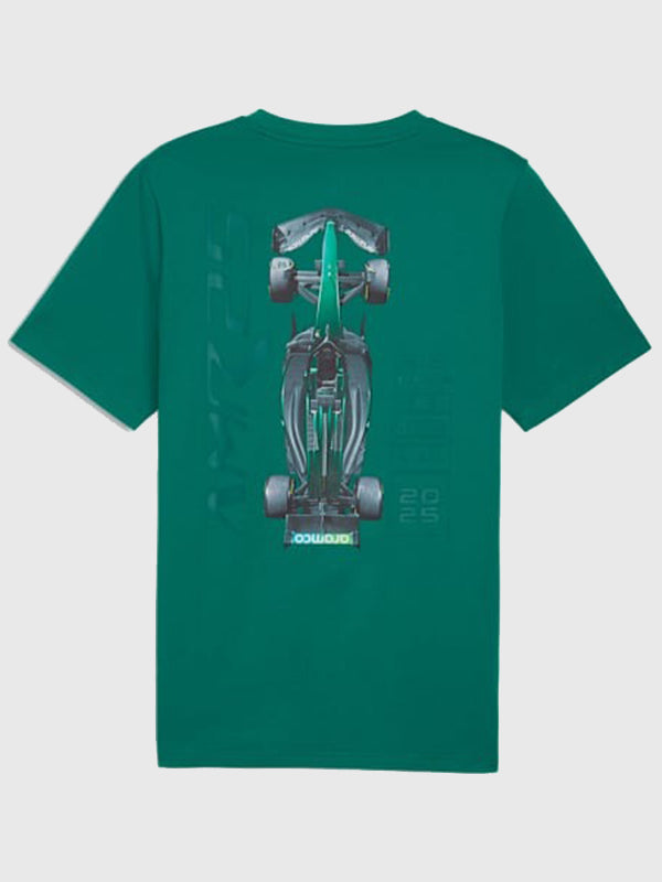 Recreated PUMA x Aston Martin Aramco F1 Team unisex green graphic T-shirt with bold motorsport styling