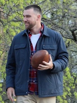 Travis Kelce 2026 black puffer jacket recreated with comfortable fit and clean outerwear design