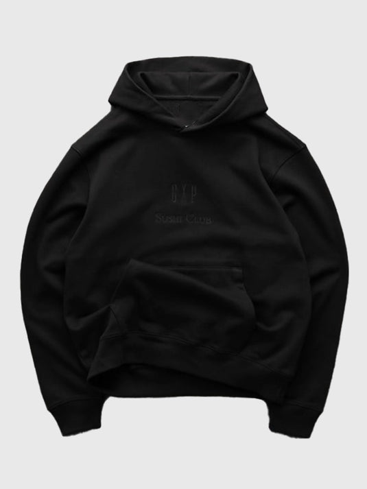 Black Gap × Sushi Club hoodie featuring soft cotton blend, ribbed cuffs, and relaxed streetwear silhouette