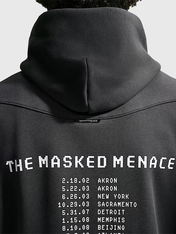 RECREATED LeBron James Masked Menace Nike Black Hoodie crafted with soft interior fleece and modern casual styling