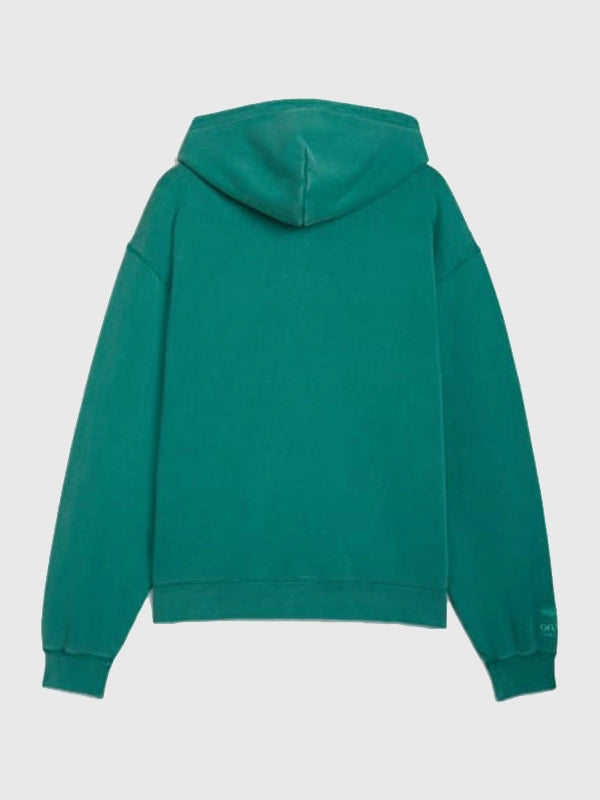 Unisex green PUMA x Aston Martin Aramco F1 Team fleece zip hoodie recreation featuring a modern motorsport aesthetic
