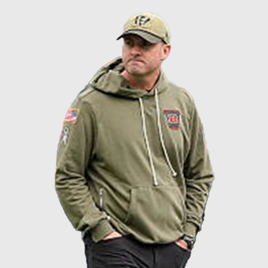 Nike-style Cincinnati Bengals fleece hoodie in olive featuring 2025 Salute to Service detailing.