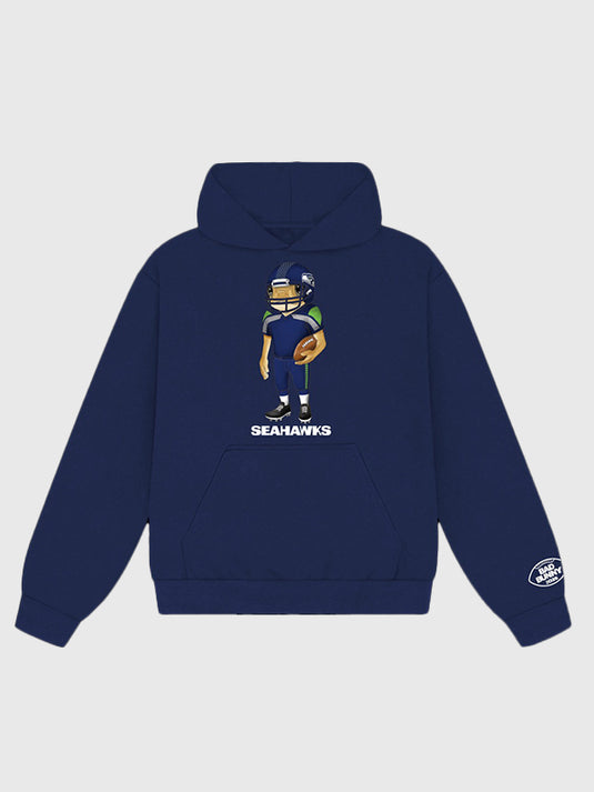 Seattle Seahawks x Bad Bunny 2026 inspired fleece hoodie in navy with statement streetwear appeal
