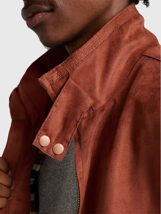 Stranger Things S05 Steve Harrington brown suede jacket inspired by Joe Keery’s on-screen wardrobe