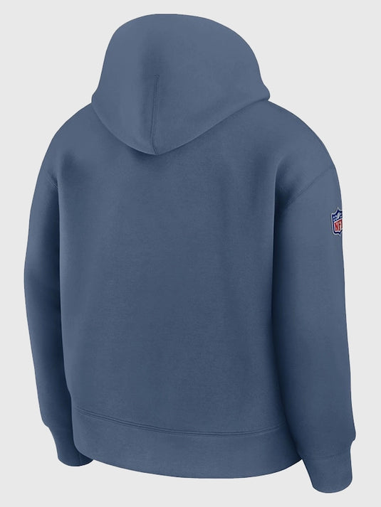Oversized New England Patriots Nike 2025 Grey Hoodie with Rivalries themed print.