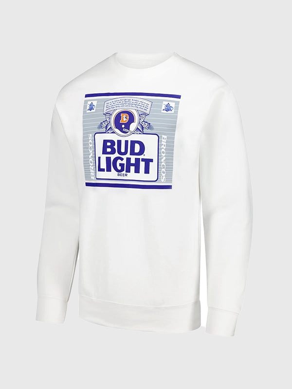 RECREATED Mitchell & Ness x Bud Light Broncos white fleece sweatshirt featuring The Crest graphic design