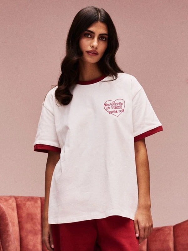 RECREATED Parke Drop Valentine’s 2026 Somebody At Parke Loves Me white t-shirt with printed slogan design