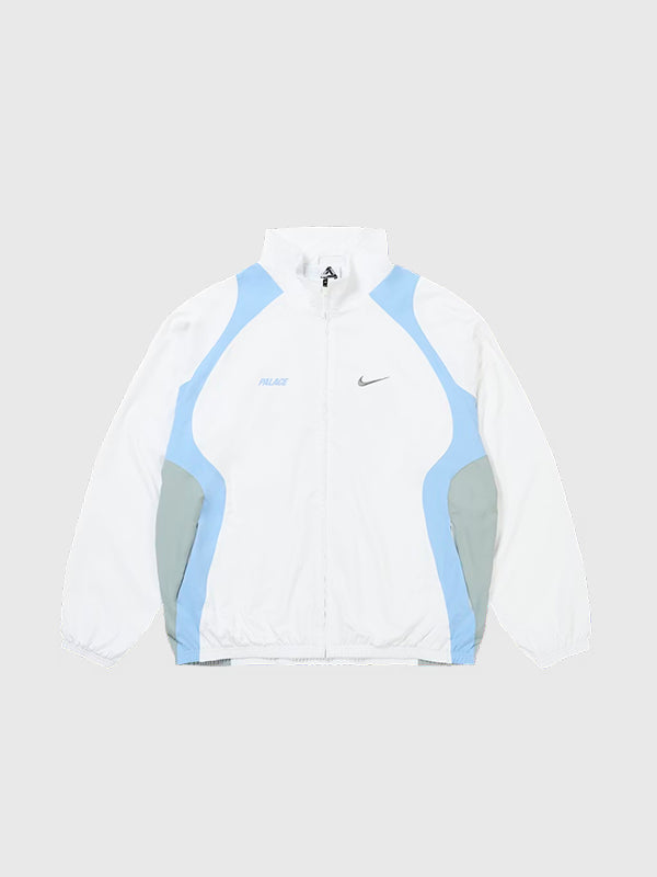 Recreated Palace 2026 Nike Air Max 95 white full-zip track jacket with clean design and modern athletic styling