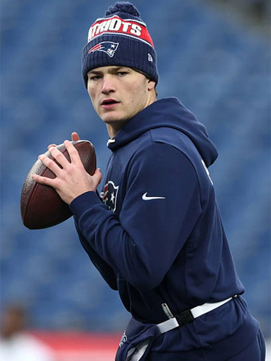 Drake Maye inspired Patriots navy fleece hoodie recreated with a balanced fit and understated team styling