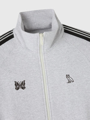 Unisex October’s Very Own x Needles grey full zip fleece jacket designed for comfortable layering and everyday wear