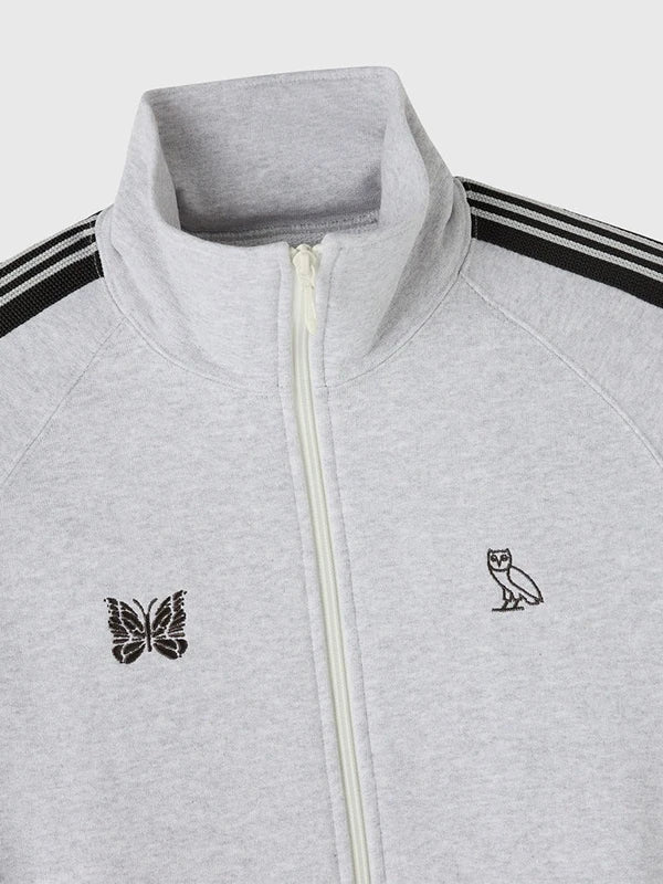 Unisex October’s Very Own x Needles grey full zip fleece jacket designed for comfortable layering and everyday wear
