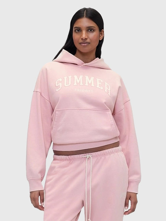 RECREATED Gap × Summer Fridays logo oversized fleece pullover hoodie in pink with relaxed streetwear vibes