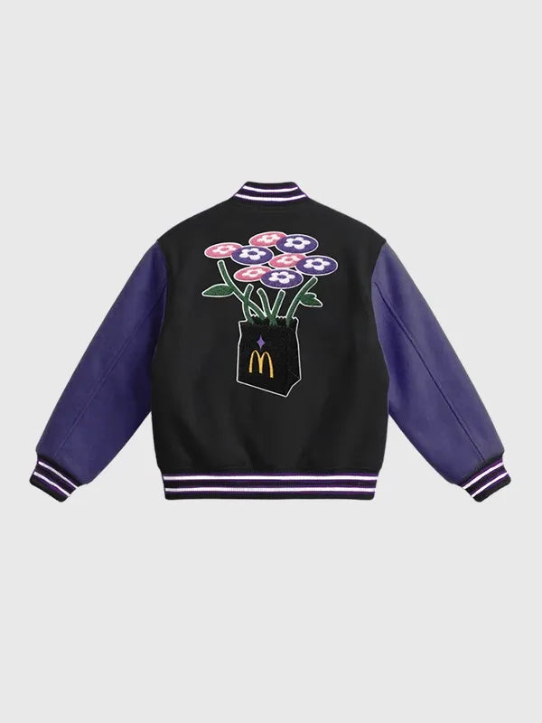 Multi-collab Vandy The Pink KPop Demon Hunters McDonald’s Huntr/X varsity jacket recreated with snap front closure and ribbed trims