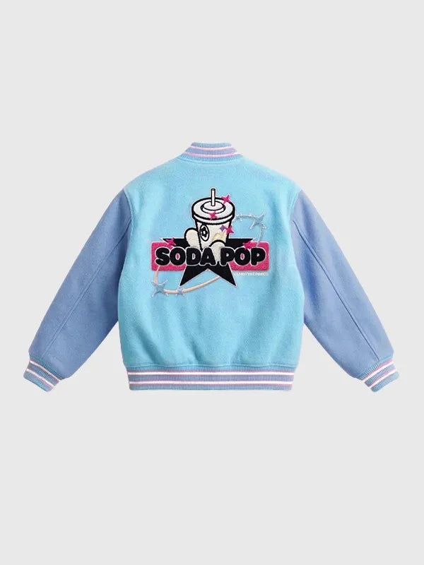 Multi-collaboration Vandy The Pink KPop Demon Hunters McDonald’s varsity jacket recreated with classic snap front, contrast sleeves, and detailed branding