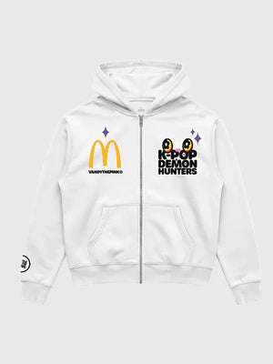 Recreated Vandy The Pink x Netflix KPop Demon Hunters x McDonald’s logo full zip hoodie with bold graphic print and clean streetwear styling