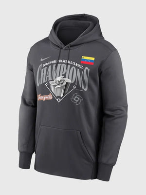 RECREATED Charcoal Venezuela WBC Champions Locker Room Pullover Hoodie by Nike crafted from warm fleece material with a relaxed everyday fit