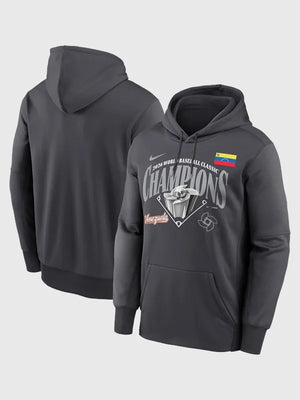 RECREATED Venezuela Nike 2026 World Baseball Classic Champions Charcoal Pullover Hoodie designed with cozy fleece construction and a modern athletic casual silhouette