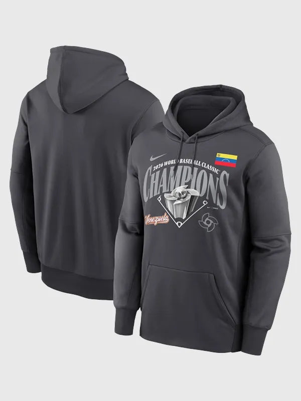 RECREATED Venezuela Nike 2026 World Baseball Classic Champions Charcoal Pullover Hoodie designed with cozy fleece construction and a modern athletic casual silhouette