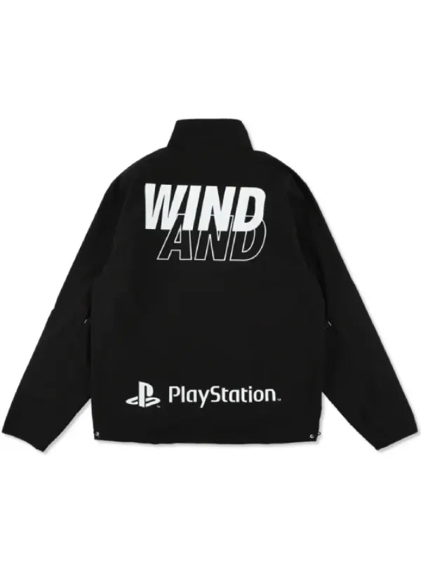 Wind and Sea–inspired PlayStation black tech jacket with clean lines and functional construction
