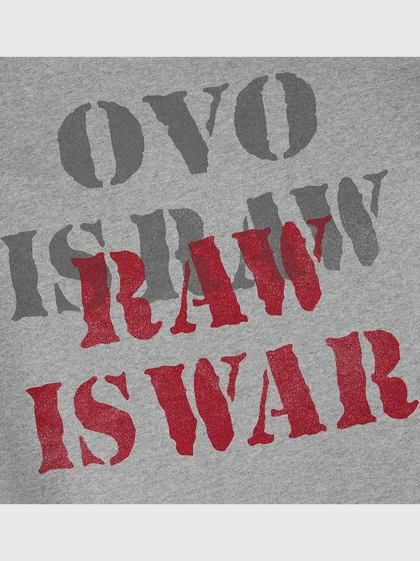 OVO x WWE RAW is WAR–inspired grey fleece hoodie with relaxed pullover construction