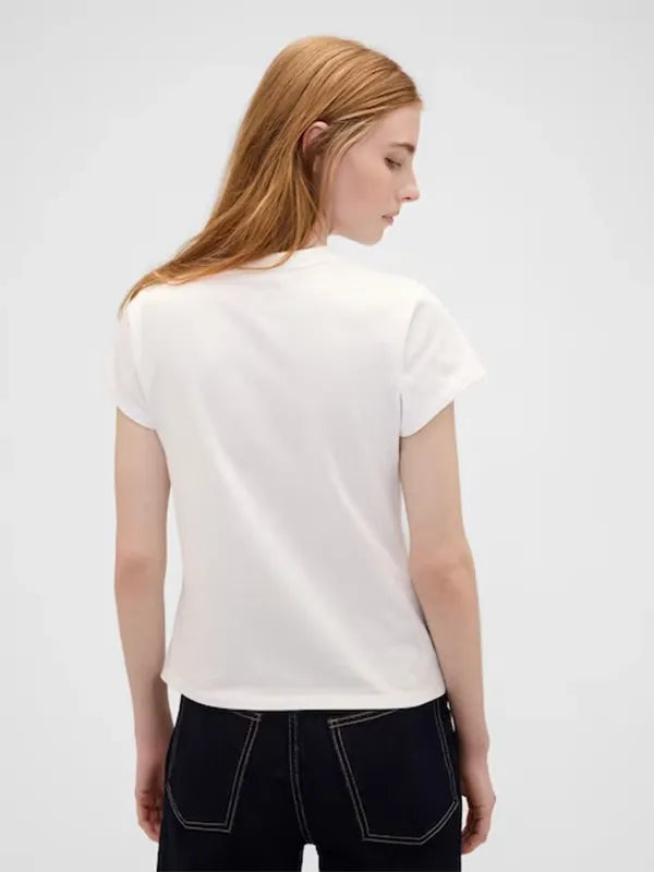Victoria Beckham x Gap White Logo T-Shirt designed with clean front print and relaxed unisex silhouette