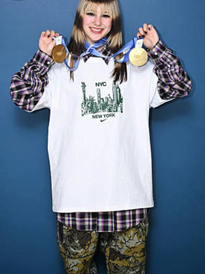 Recreated The Tonight Show Starring Jimmy Fallon 2026 Alyssa Liu NYC T-shirt in white featuring clean graphic print and classic crew neckline