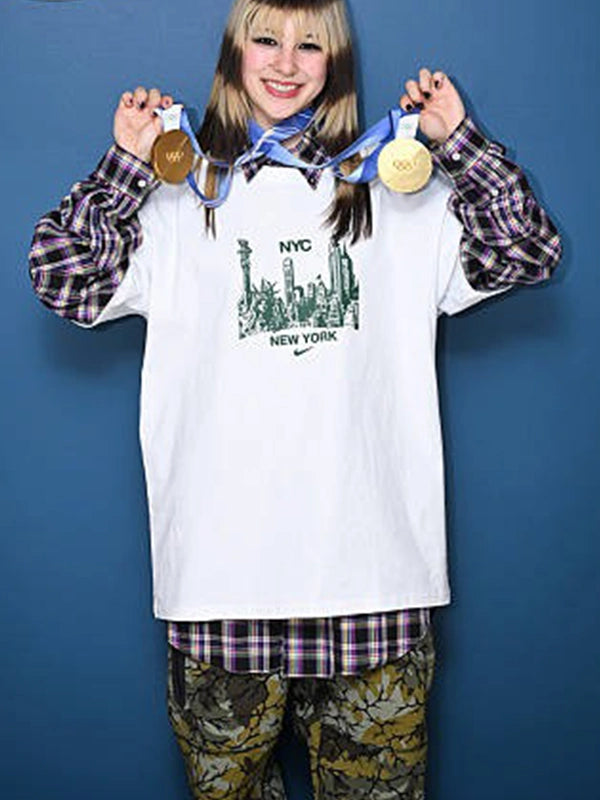 Recreated The Tonight Show Starring Jimmy Fallon 2026 Alyssa Liu NYC T-shirt in white featuring clean graphic print and classic crew neckline