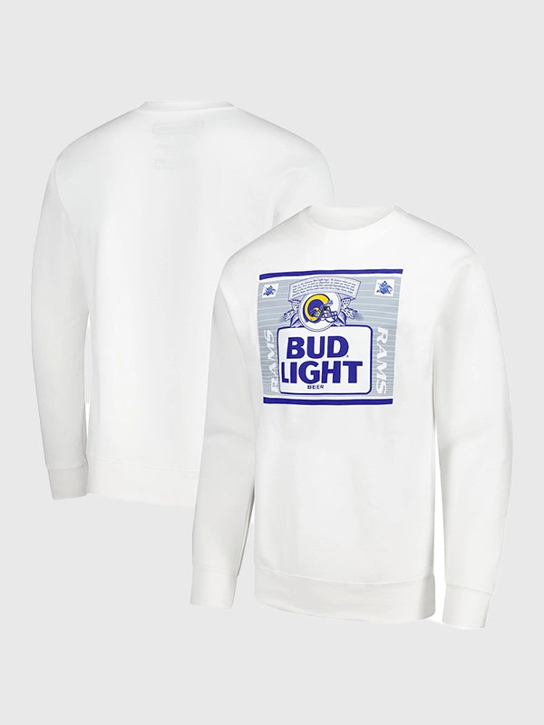 Mitchell & Ness x Bud Light LA Rams The Crest graphic fleece sweatshirt in white with soft fabric and relaxed fit