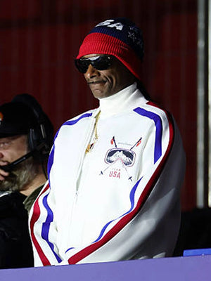 Winter Olympics 2026 Milano Cortina Snoop Dogg inspired Team USA white zip-up track jacket with lightweight construction