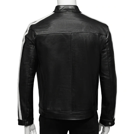 Allen White Striped Cafe Racer Leather Jacket