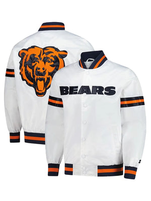 Unisex Chicago Bears Starter Scout full-snap varsity jacket in white with classic athletic-inspired styling