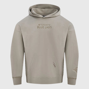 Blue Jays Wingspan logo pullover hoodie in light brown made with cozy fleece material.
