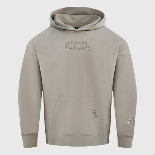 Blue Jays Wingspan logo pullover hoodie in light brown made with cozy fleece material.