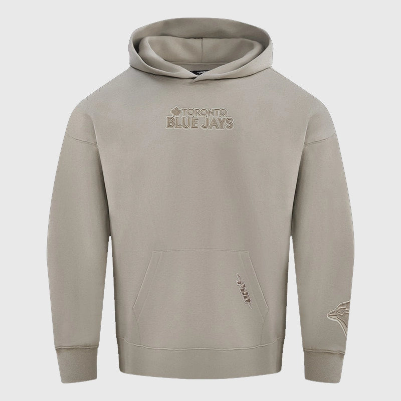 Blue Jays Wingspan logo pullover hoodie in light brown made with cozy fleece material.