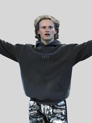 Recreated Winter Olympics 2026 Ilia Malinin grey NF Fear fleece hoodie offering roomy fit and contemporary graphics