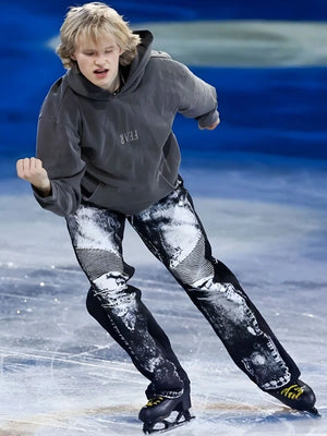 Recreated unisex Winter Olympics 2026 American figure skater Ilia Malinin NF Fear grey oversized pullover hoodie with relaxed fit and bold printed design