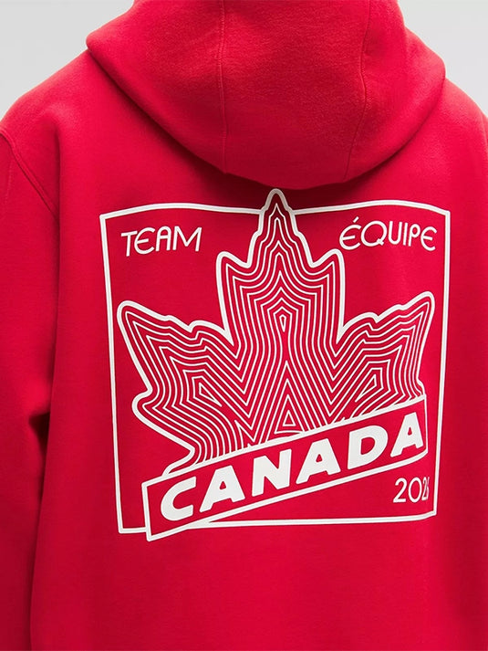 RECREATED lululemon Team Canada hoodie in red featuring soft fleece fabric and clean Olympic-inspired aesthetics