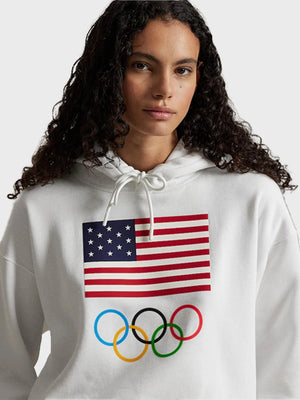 Milano Cortina 2026 Winter Olympics Team USA white fleece hoodie with clean Polo Ralph Lauren styling
