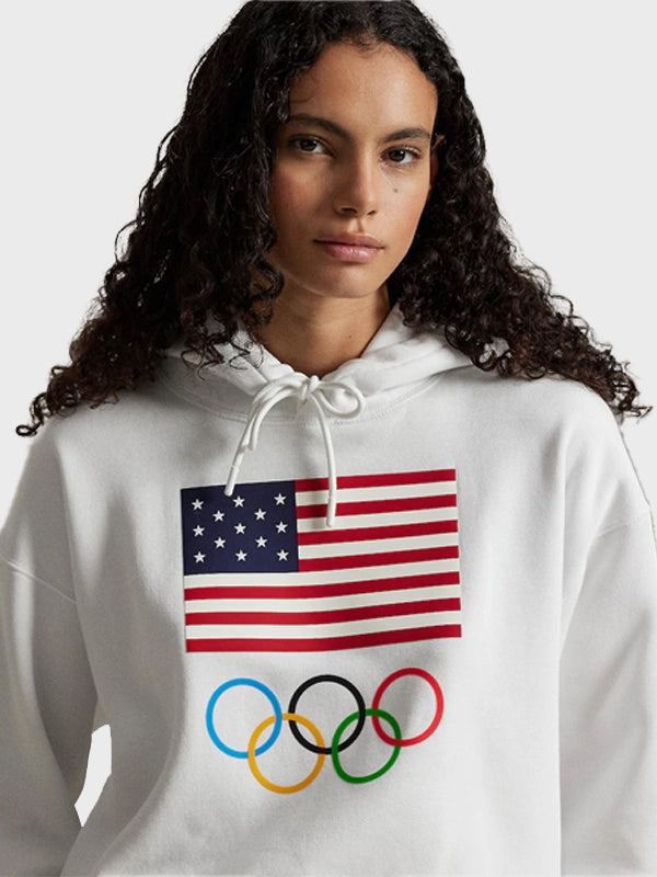 Milano Cortina 2026 Winter Olympics Team USA white fleece hoodie with clean Polo Ralph Lauren styling